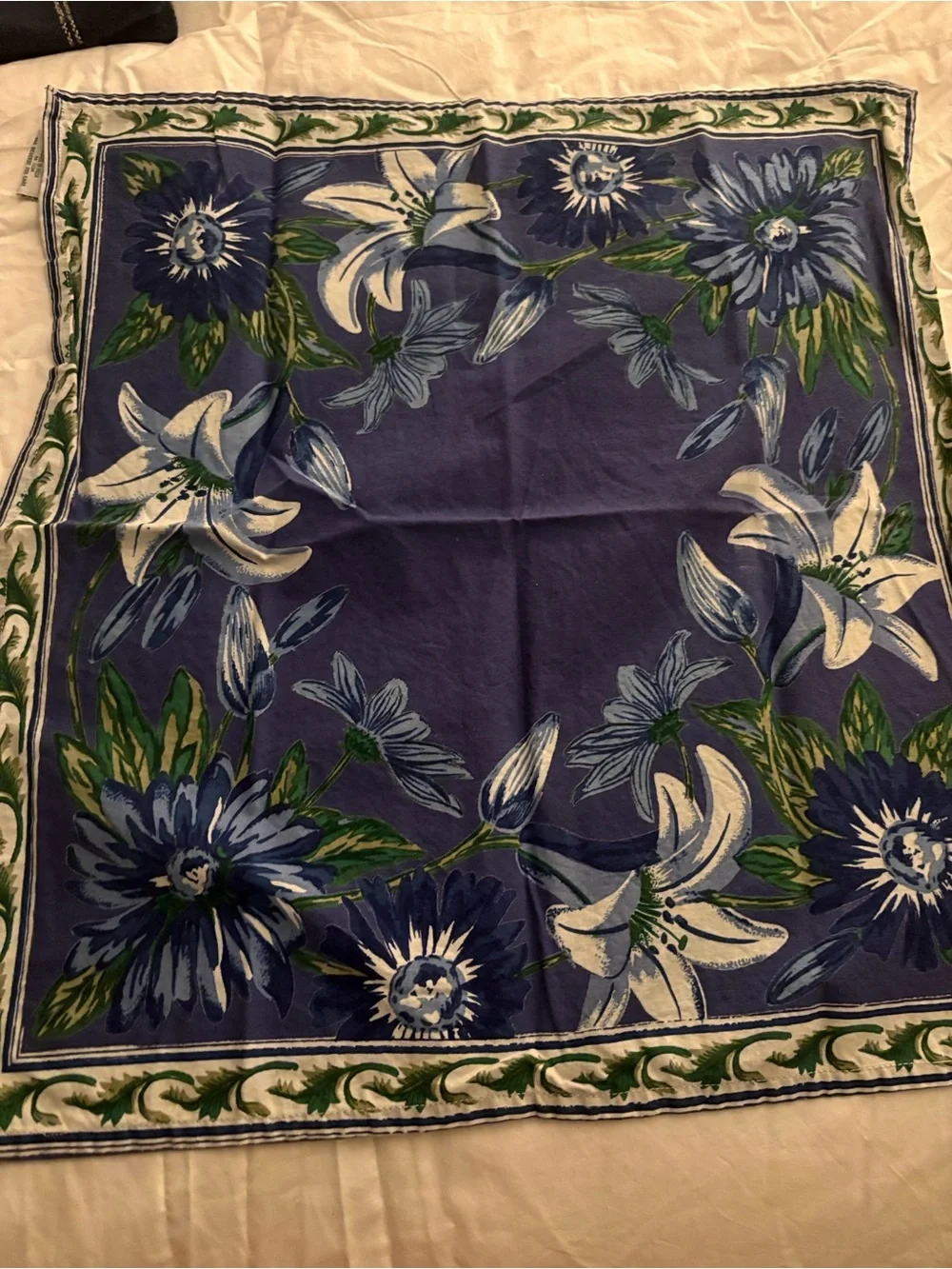 Williams Sonoma Blue Floral Napkins with White and Green Accents